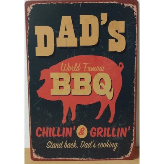 BBQ Wanddecoratiebord "Dad's BBQ Chillin and Grillin" 30x20cm