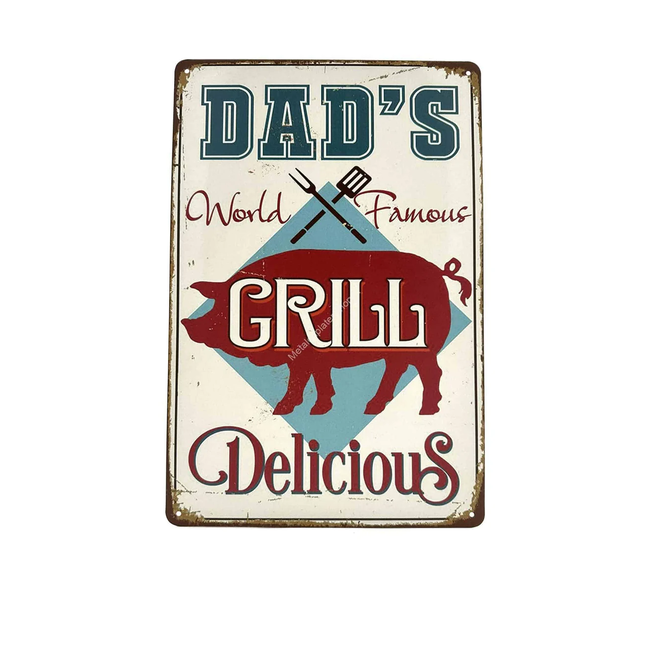 BBQ Wanddecoratiebord "Dad's World Famous BBQ" 25x33cm