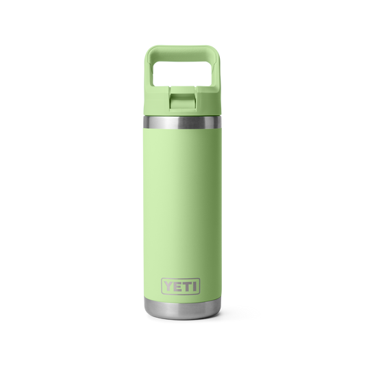 Voorkant Yeti Rambler drinkfles met bijpassende rietjesdop van 769 mlin de kleur key lime met gesloten rietjesdop.