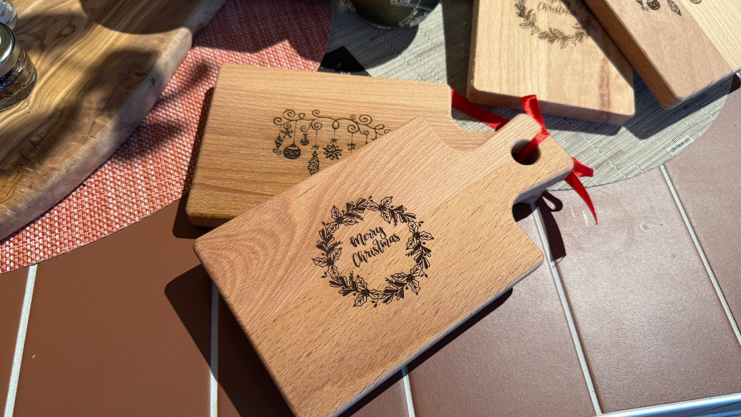 Home Brand Serveerplankjes Beukenhout met Kerstgravering 20,5x11cm | set van 2st.