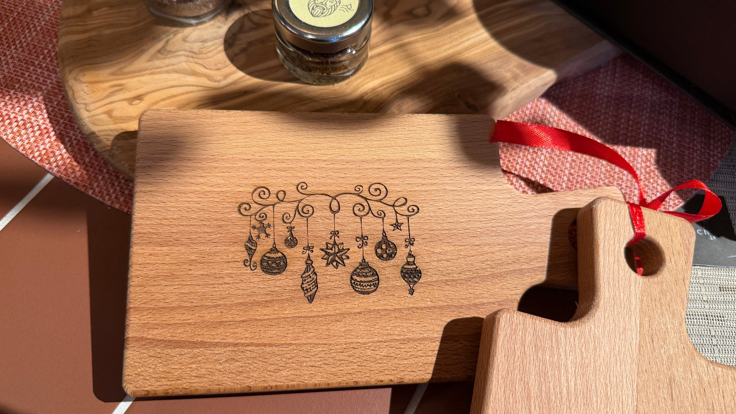 Home Brand Serveerplankjes Beukenhout met Kerstgravering 20,5x11cm | set van 2st.