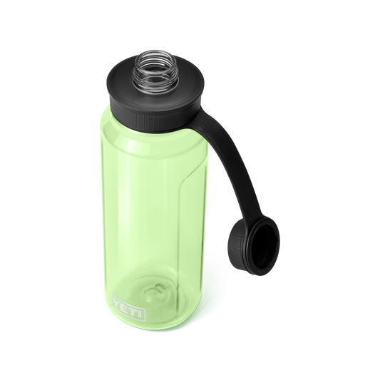 Bovenkant Yeti Yonder waterfles van 1 liter met Yonder vaste dop in de kleur Key Lime met open dop.