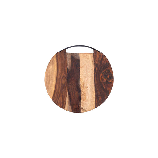 Bowls & Dishes | Pure Rose Wood Serveerplank Rond met 1 Metalen Handvat 25cm