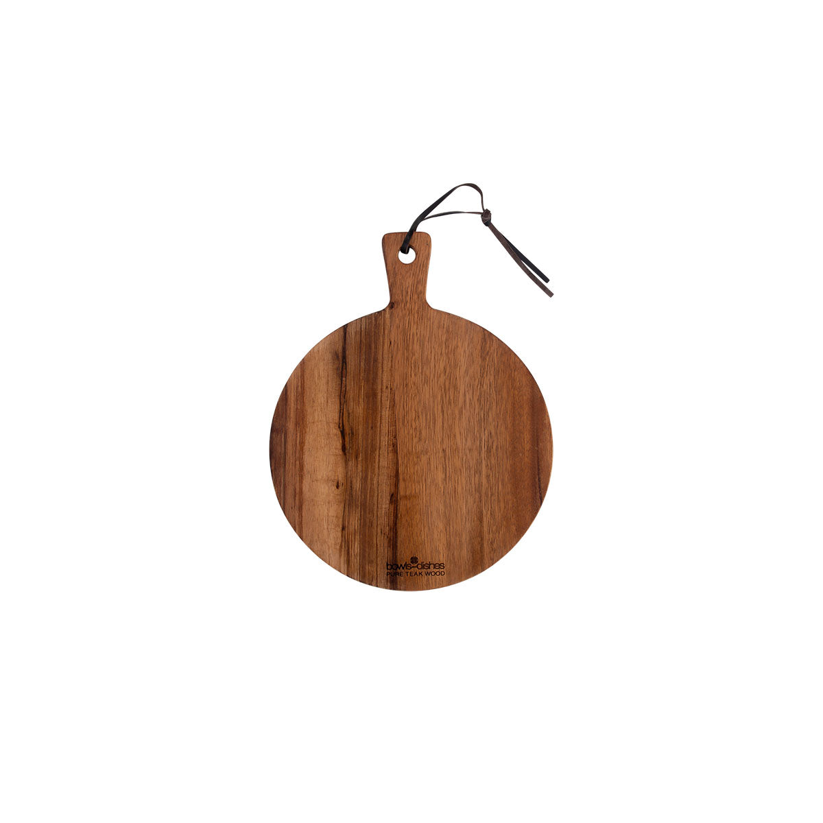 Bowls & Dishes Teak Wood serveerplank rond met handvat - 25cm