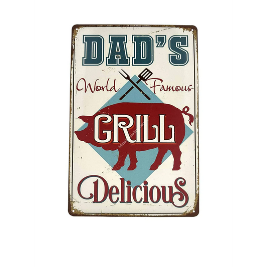 BBQ Wanddecoratiebord "Dad's World Famous BBQ" 25x33cm