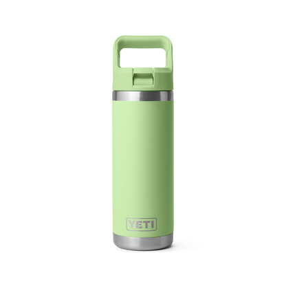 Voorkant Yeti Rambler drinkfles met bijpassende rietjesdop van 769 mlin de kleur key lime met gesloten rietjesdop.