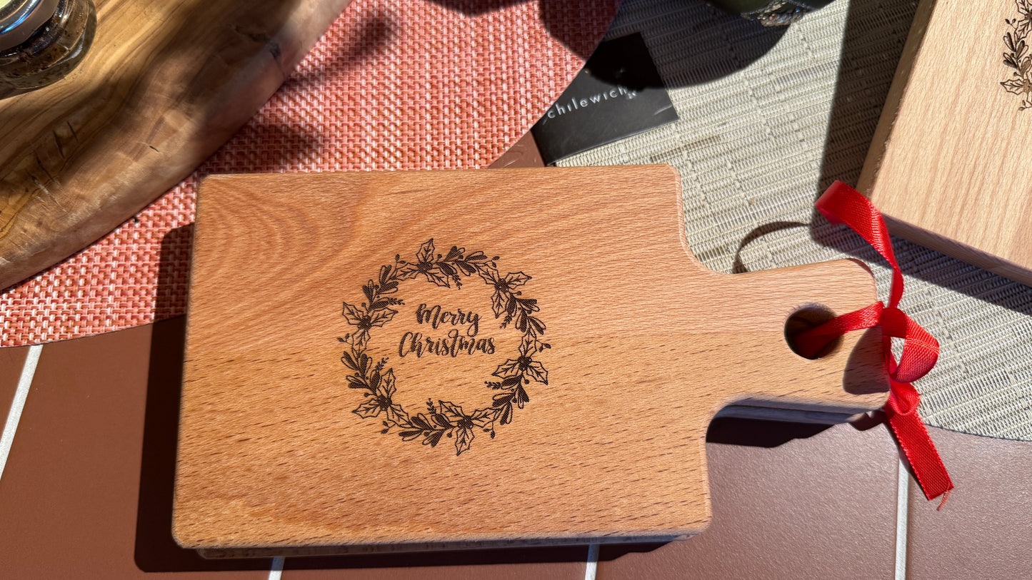 Home Brand Serveerplankjes Beukenhout met Kerstgravering 20,5x11cm | set van 2st.