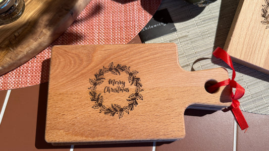 Home Brand Serveerplankjes Beukenhout met Kerstgravering 20,5x11cm | set van 2st.