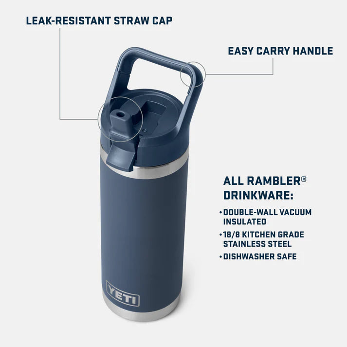 YETI Rambler Water Bottle with Color-Matched Straw Cap 18 oz (532ml) | Cape Summer Camp