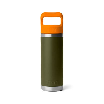 YETI Rambler Water Bottle with Color-Matched Straw Cap 18 oz (532ml) | Olive + King Crab Orange