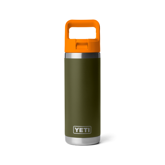 YETI Rambler Water Bottle with Color-Matched Straw Cap 18 oz (532ml) | Olive + King Crab Orange