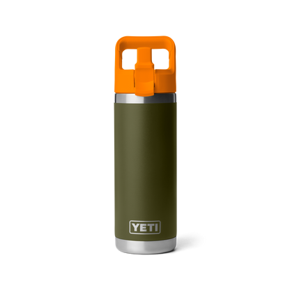 YETI Rambler Water Bottle with Color-Matched Straw Cap 18 oz (532ml) | Olive + King Crab Orange
