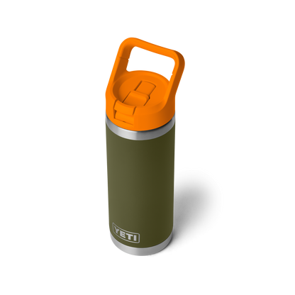 YETI Rambler Water Bottle with Color-Matched Straw Cap 18 oz (532ml) | Olive + King Crab Orange