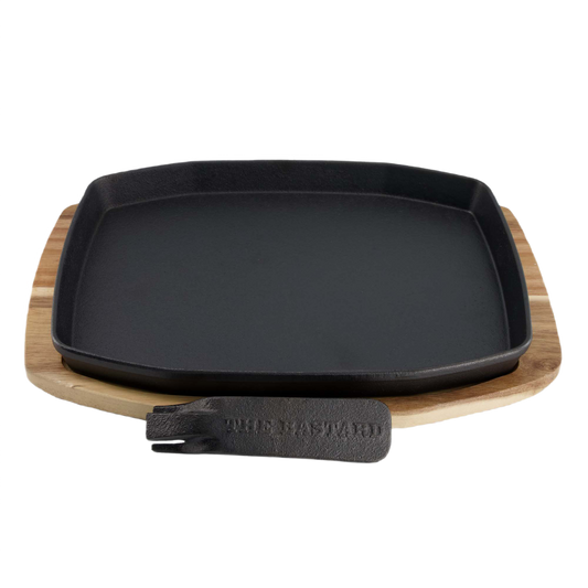 The Bastard | Sizzling Plate & Holder Cast Iron 21x28cm | Compact, Medium, Large