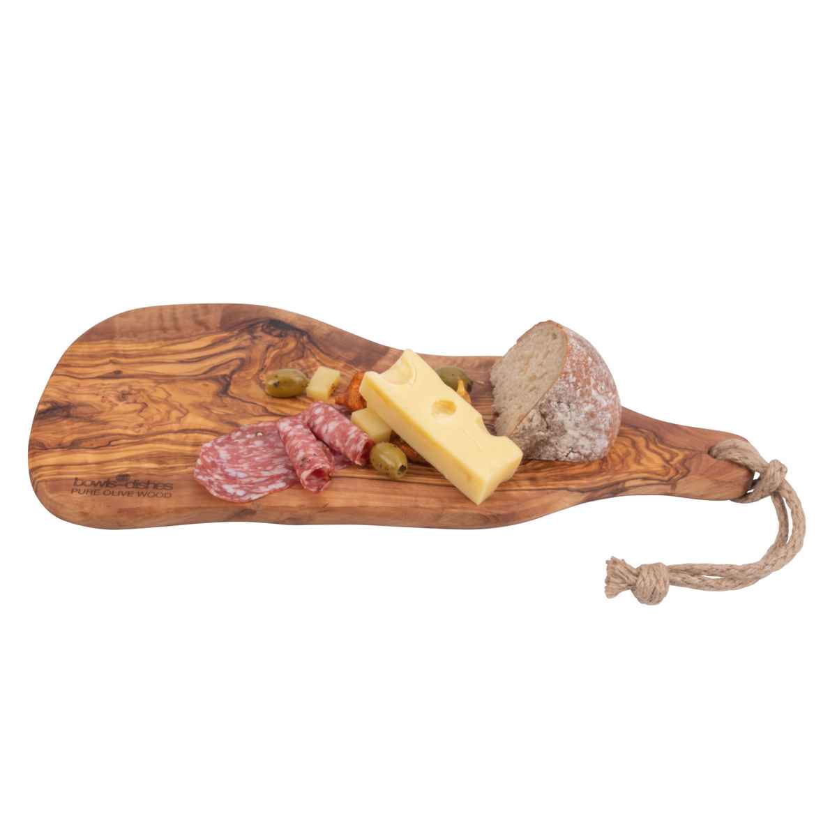 Bowls & Dishes Olijfhouten Serveerplank Rustique met handvat - 40-45cm
