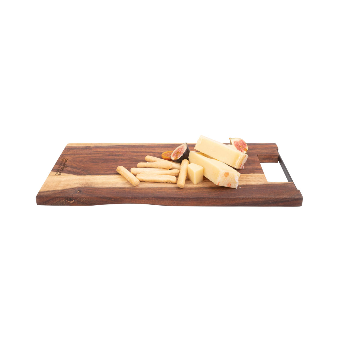 Bowls & Dishes Rose Wood serveerplank recht met metalen handvat - 39cm