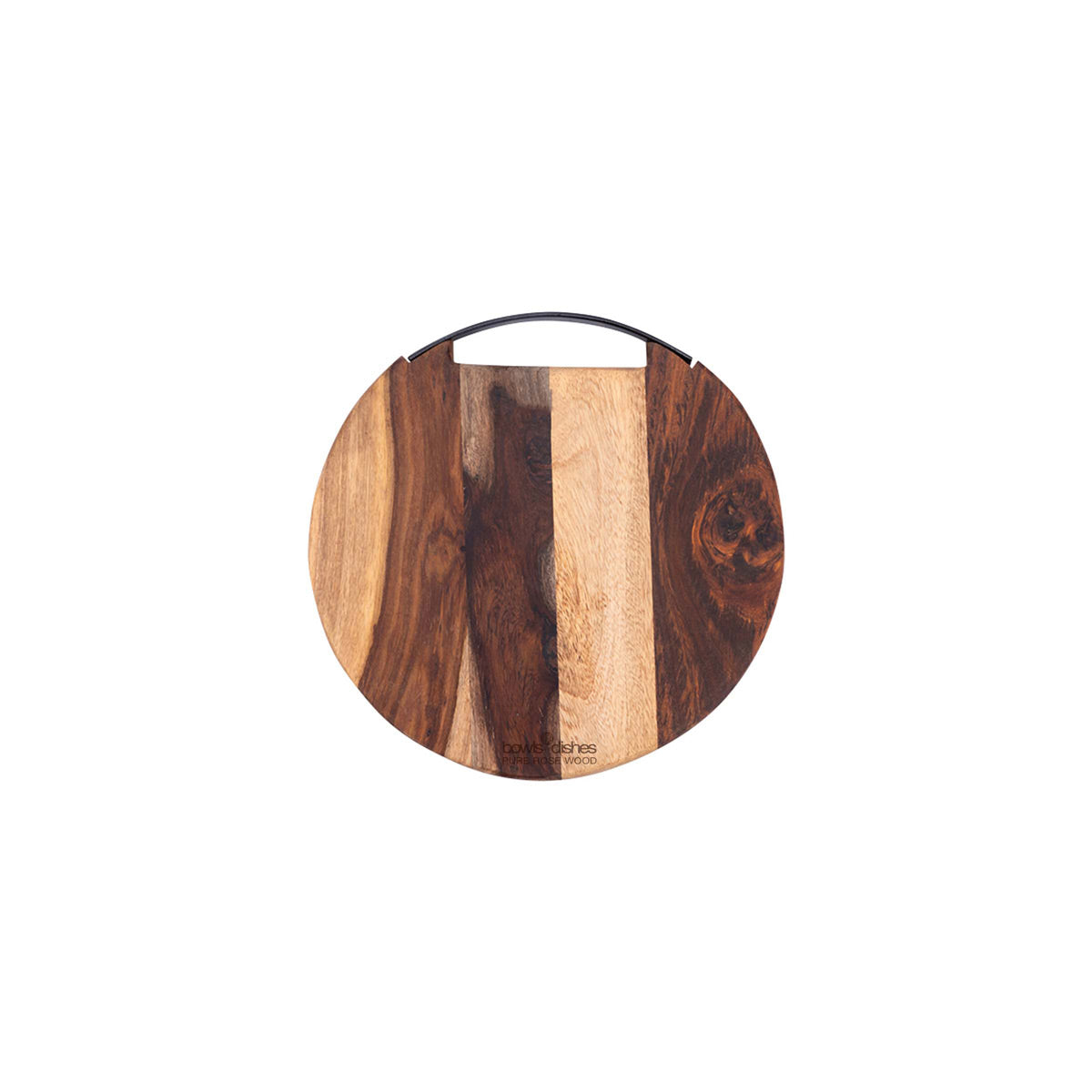 Bowls & Dishes Rose Wood serveerplank rond met metalen handvat - 25cm