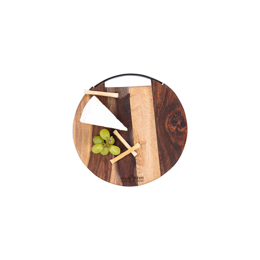 Bowls & Dishes | Pure Rose Wood Serveerplank Rond met 1 Metalen Handvat 25cm