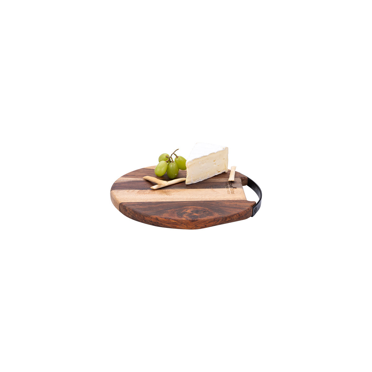 Bowls & Dishes Rose Wood serveerplank rond met metalen handvat - 25cm