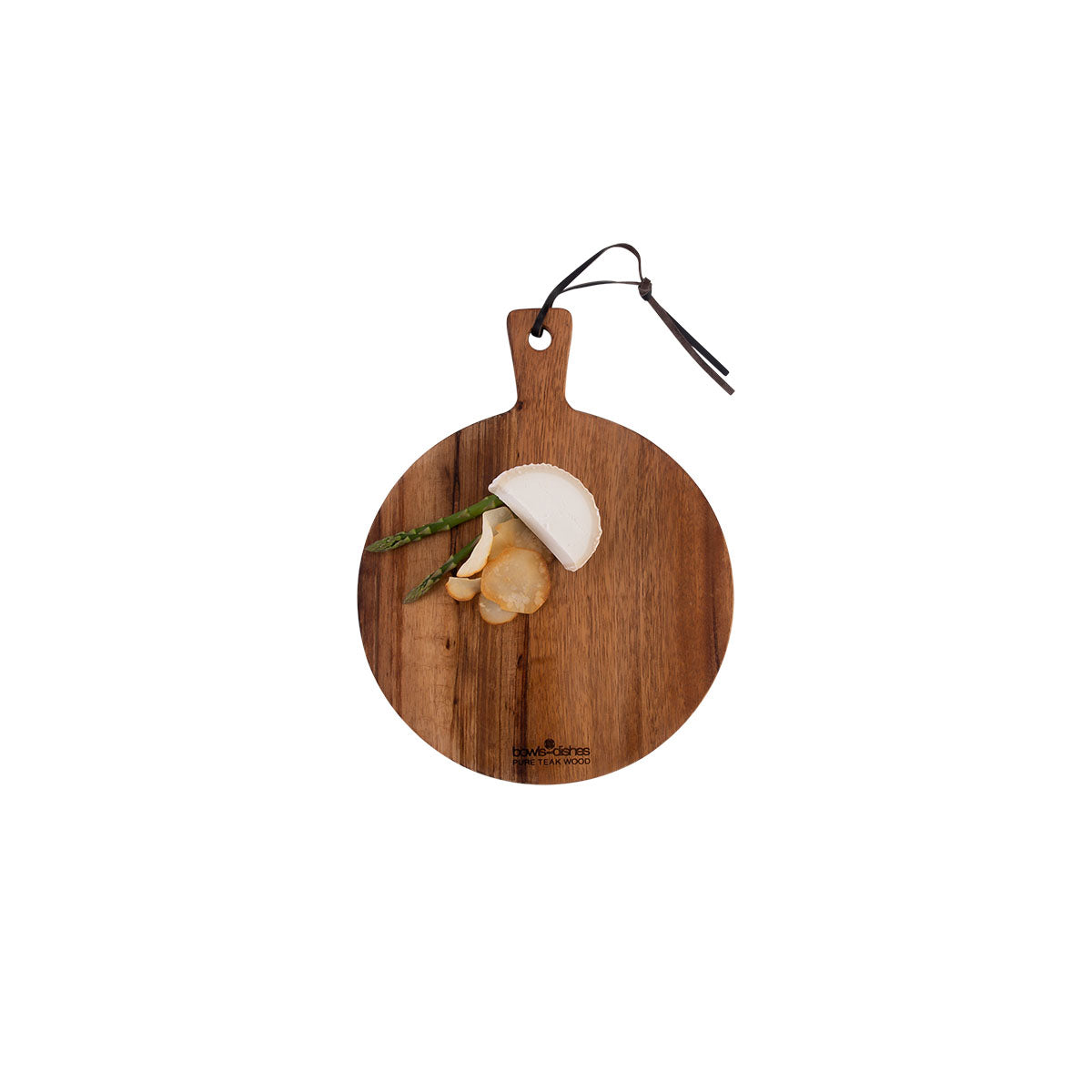 Bowls & Dishes Teak Wood serveerplank rond met handvat - 25cm